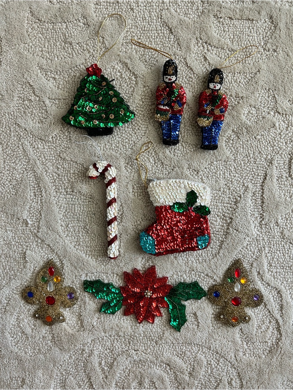 Vintage Sequin Beaded Christmas Ornaments 80s Set of 5